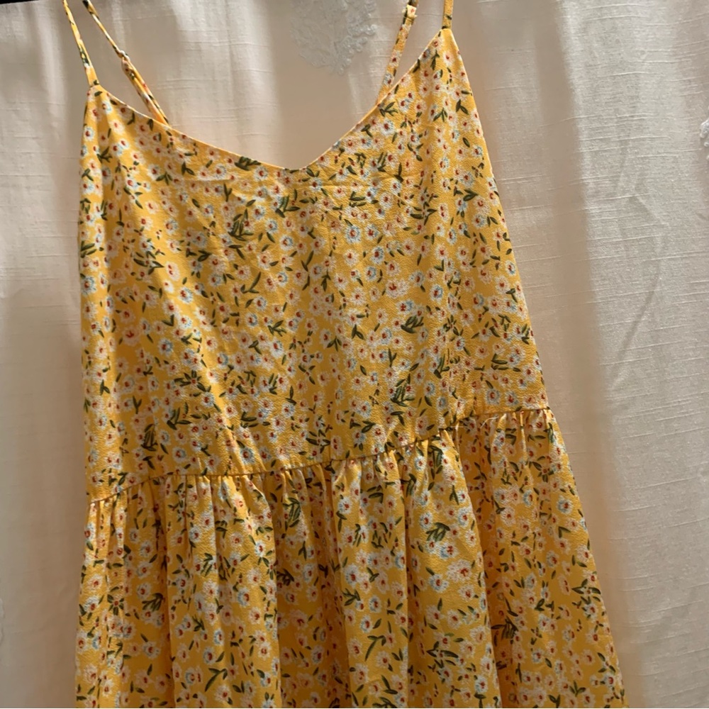 Yellow Ditsy Floral Print Lightweight Cami Dress - Picture 3 of 10